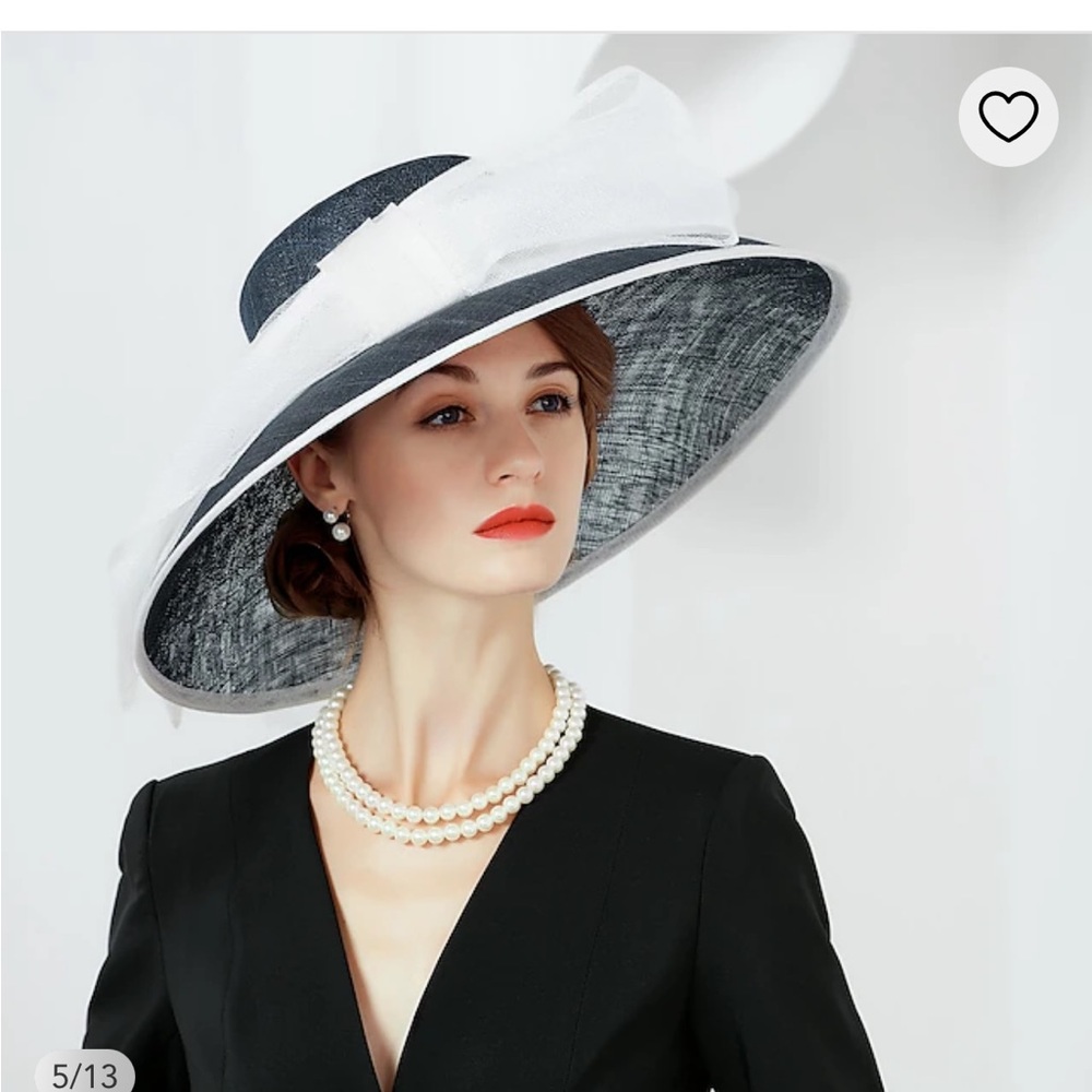 Beautiful Kentucky Derby Hat Tea Party Wedding Wide Brim Navy Blue